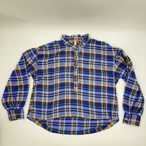 Anthropologie Pilcro Cropped Plaid Crinkle Puff Sleeve Shirt – Purple – Size S